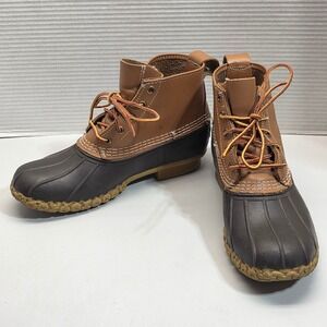 LL Bean 6" Duck Boots Mens 6 Womens 8 DM Tan Brown Leather Waterproof Made in US